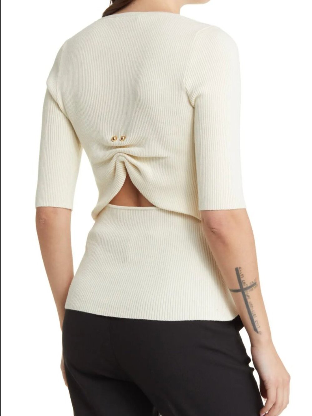 Favorite Daughter Park Avenue Rib Cashmere Blend Top Ivory S